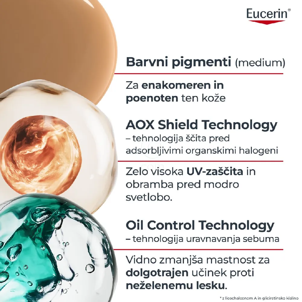 Eucerin Sun Oil Control, obarvan kremni gel za zaščito obraza odtenek Medium - ZF 50+ (50 ml)